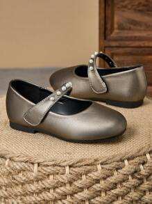 1 Paio di Scarpe in Pelle per Bambine, con Punta Tonda, Morbide Scarpe da Cerimonia in Pelle, Graziosi Mocassini da Scuola con Decorazioni in Perline