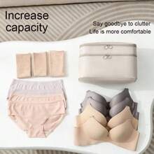Travel Bra & Underwear Organizer Bags, Portable Zipper Storage Pouch For Bras, Panties And Socks, Space-Saving Organizer Bag, Cream, Pink, Gray, Blue, Fits Carry-On Luggage, Clothing Packing Cubes For Men & Women Home Bedroom Clothes Storage Organizer Closet Organization And Storage - Beige - View 3