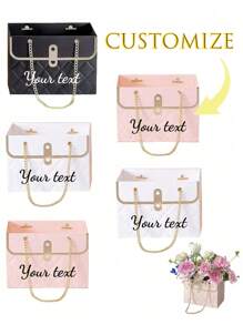 Customized Flower Paper Boxes, Flower Shop Packaging Boxes With Metal Chains, Flower Packaging, Bouquet Storage Barrels, Rectangular Packaging Boxes, Flower Shop Bags, Handbags, Bouquet Packaging Baskets, Wedding Party Gift Bags, Back To School, Holiday Gifts, Gifts For Mom - Multicolor - View 1