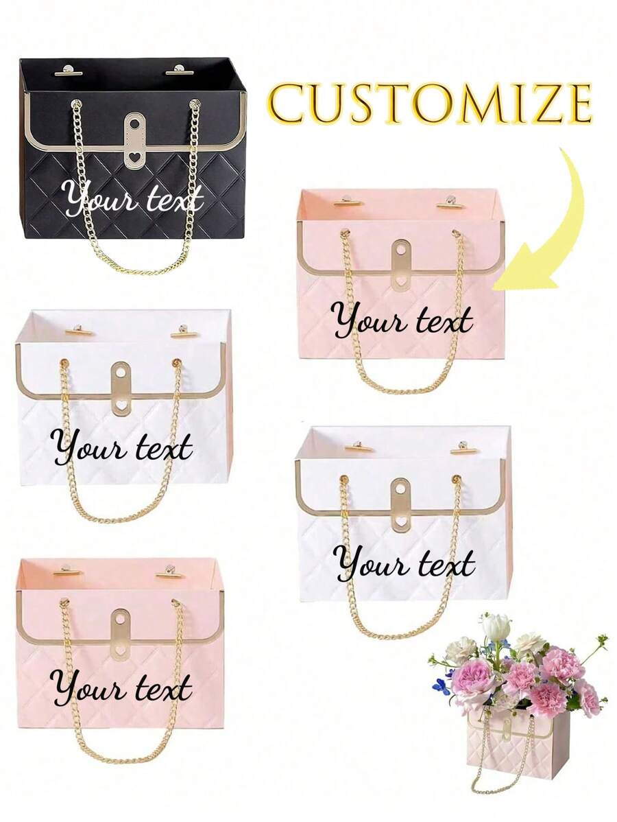 Customized Flower Paper Boxes, Flower Shop Packaging Boxes With Metal Chains, Flower Packaging, Bouquet Storage Barrels, Rectangular Packaging Boxes, Flower Shop Bags, Handbags, Bouquet Packaging Baskets, Wedding Party Gift Bags, Back To School, Holiday Gifts, Gifts For Mom - Multicolor - View 1