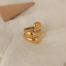 VKHK 1pc 18K Gold Plated Stainless Steel Vintage Wide Multi-Layer Ring, Suitable For Men And Women, Gift