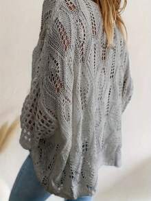 Plus Size Women Loose Hollow Out Knitted Cover Up Top, Versatile Cover Up, Suitable For Spring And Summer, Casual & Versatile - Grey - View 5