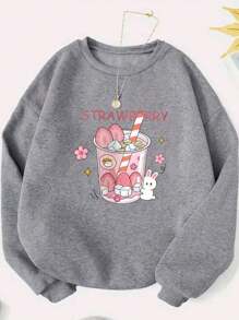 Moelton Crew Neck Strawberry Print 100% Cotton Cute - 灰色 - 查看 1