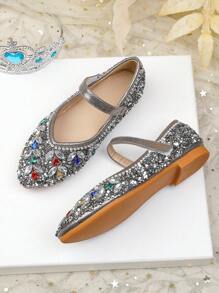 New Rhinestone Decor Children's Flat Shoes, Casual Daily Wear