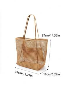 新款时尚折叠沙滩包网眼手提包女士单肩包购物袋夏季户外旅行包大容量东南亚风格沙滩玩水透气游泳收纳袋 - 棕色 - 查看 11