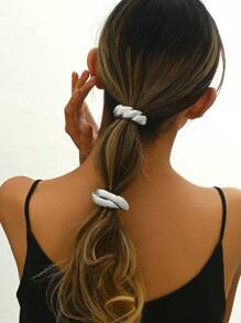 2pcs Shiny Metal Ribbed Criss-Cross Elastic Hair Scrunchies, European Style For Women - White Gold - View 3