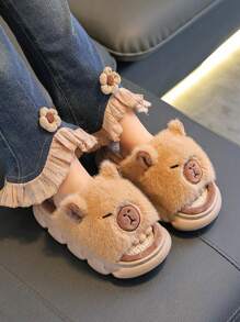 1 双防滑亚麻混合儿童拖鞋，带保暖内衬，适合男孩，适合春秋季节