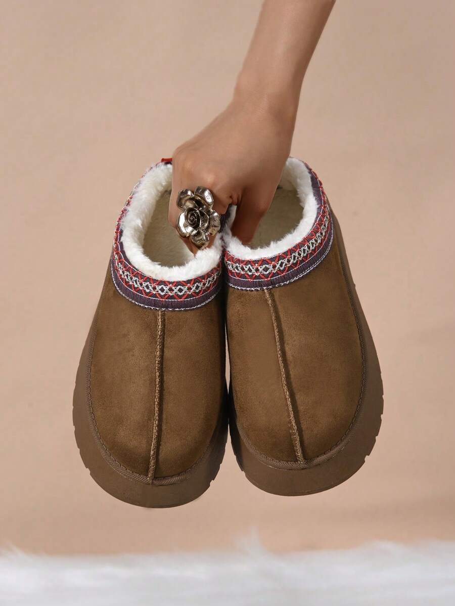 Women's Fashion Versatile Thickened Thermal Lined Anti-Slip Cold-Resistant Winter Snow Boots - Brown - View 1