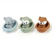 Rainbow Stacking Boat Bath Toy Set With Animal Finger Puppets - Color Recognition & Water Play Fun, Perfect Gift For Kid Summer Toy Bath Toys, Cute Swimming Baby Bath Toys Bathtub Water Pool Toys Stackable Boats Boy Girl Gifts