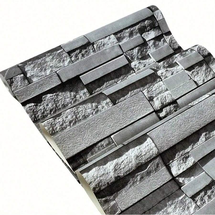 1 Rollo de papel pintado autoadhesivo con efecto de piedra y ladrillo, papel pintado de vinilo PVC desprendible para decoración del fondo de pared de la sala de estar del hogar