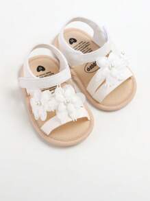 Infant Infant Girls Summer Sandals With Flower Bowknot Soft Sole Wedding Dress Flats Newborn First Walkers Crib Dress Shoes - White - View 4