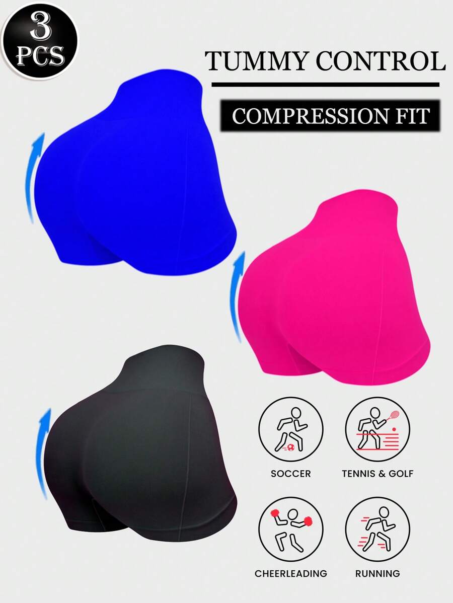 3pcs Women Seamless Soft Breathable Yoga Shorts, Suitable For Fitness, Cycling, Running, Exercising - Multicolor - View 1