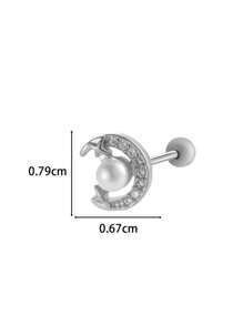 Toppiercing 1pc Fashionable Minimalist Copper Zirconia Star Moon Flower Screw Thread Titanium Steel Cartilage Earring, Ear Bone Piercing Jewelry