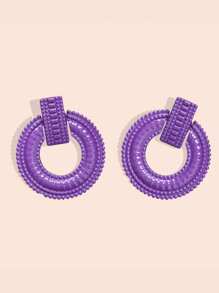 1 Pair Fashionable Minimalist Geometric Hollow Alloy Large Hoop Earrings, Tassel Design Metal Round Earrings, Exaggerated Versatile - Pair Of Round Earrings - View 15