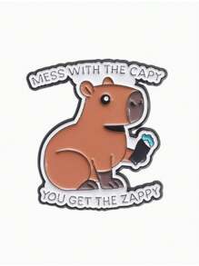 1pc/4pcs/5pcs/6pcs/9pcs Cute Capybara Student Design Hamburger, French Fry, Cartoon Badge, Adorable Capybara Enamel Pin, Cartoon Brooch - Brown - View 12