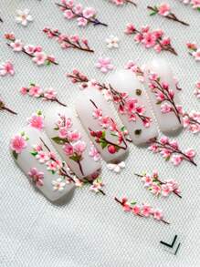 A New Pink Tree Branch Peach Blossom Nail Art Sticker, Three-Dimensional Relief Beautiful Flower Back Adhesive Sticker Nails Nail Supplies - Multicolor - View 2