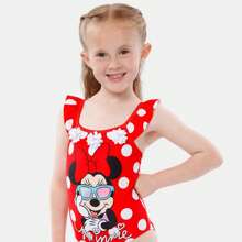 Disney Minnie Mouse Swimsuit | Minnie Mouse Girls' One Piece Polka Dot Swim Costume | Kids' Swimwear - Red - View 2