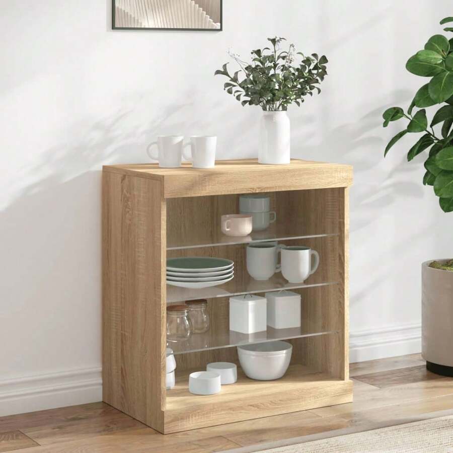 Buffet avec lumières LED, bois de sonoma 60,5x37x67 cm