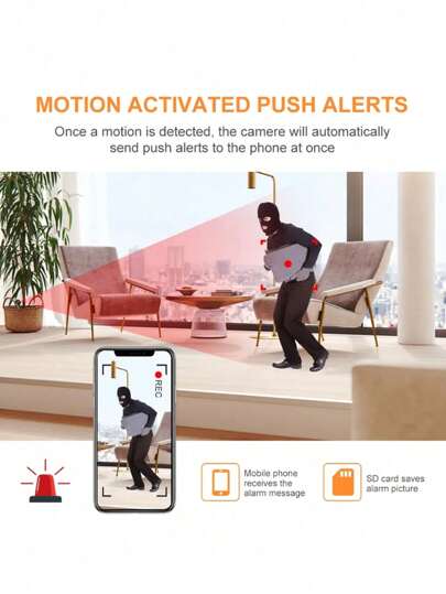 GENAI 1/2/ Home Security Camera 720P WiFi Nanny Cam Night Vision, Motion Detection, Indoor Outdoor Pet Monitoring Compact Discreet (Support 2.4GWIFl Only) view 8