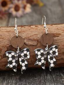 1 Pair Acrylic Softball Printed Bow Earrings, Cute Sports Style Small Earrings For Women