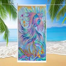 1 件海洋系列动物图案沙滩巾，个性化柔软舒适毛绒沙滩巾 - 彩色 - 查看 7