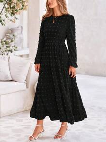 Vestido elegante de manga larga para mujer, de otoño y primavera, con lunares suizos, un elegante vestido informal para fiestas, bodas y salidas.