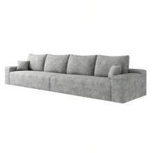 140" Cloud Sectional Couch Modern Modular Sofa With Deep Seat Upholstered Couches For Living Room Bedroom No Assembly Required Grey Plush Corduroy Fabric - 4 Seater(Grey) as pic - View 6