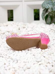 新款儿童女童圆头亮片正装鞋，透明玻璃果冻公主鞋，粗跟，适合小女孩的可爱鞋子 - 粉色 - 查看 2