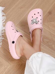 纯色男女通用蝴蝶穿孔拖鞋，轻便防滑 EVA 凉鞋，夏季室内外沙滩花园鞋