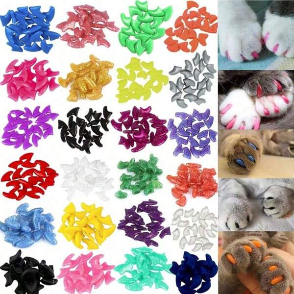 60 Stück Krallenschutz für Katzen, zufällige Farben Soft Paw Nagel-Abdeckung für Katzenpfoten, mit Kleber und Applikator extra, die Kombination aus 60 Stück Katzen-Nagel-Abdeckungen und 8 Stück Halsbändern ist günstiger