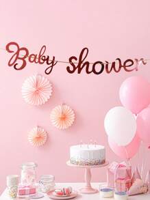1pc Rose Gold Baby Shower Paper Pull Flag, Suitable For Birthday Party Decorations - Rose Gold - View 8
