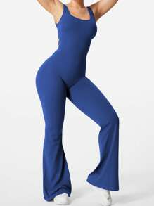 Yefecy 女式连体运动连体裤露背收腹短袖连体裤 Lizvette V 背紧身瑜伽连体衣塑身连体裤 - 藏蓝色 - 查看 8