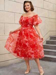 AOMEI Robe vintage à fleurs coupe évasée aux épaules dénudées, manches courtes en lanterne, style rétro, robe de soirée, robe d'invitée de mariage, pour cocktail