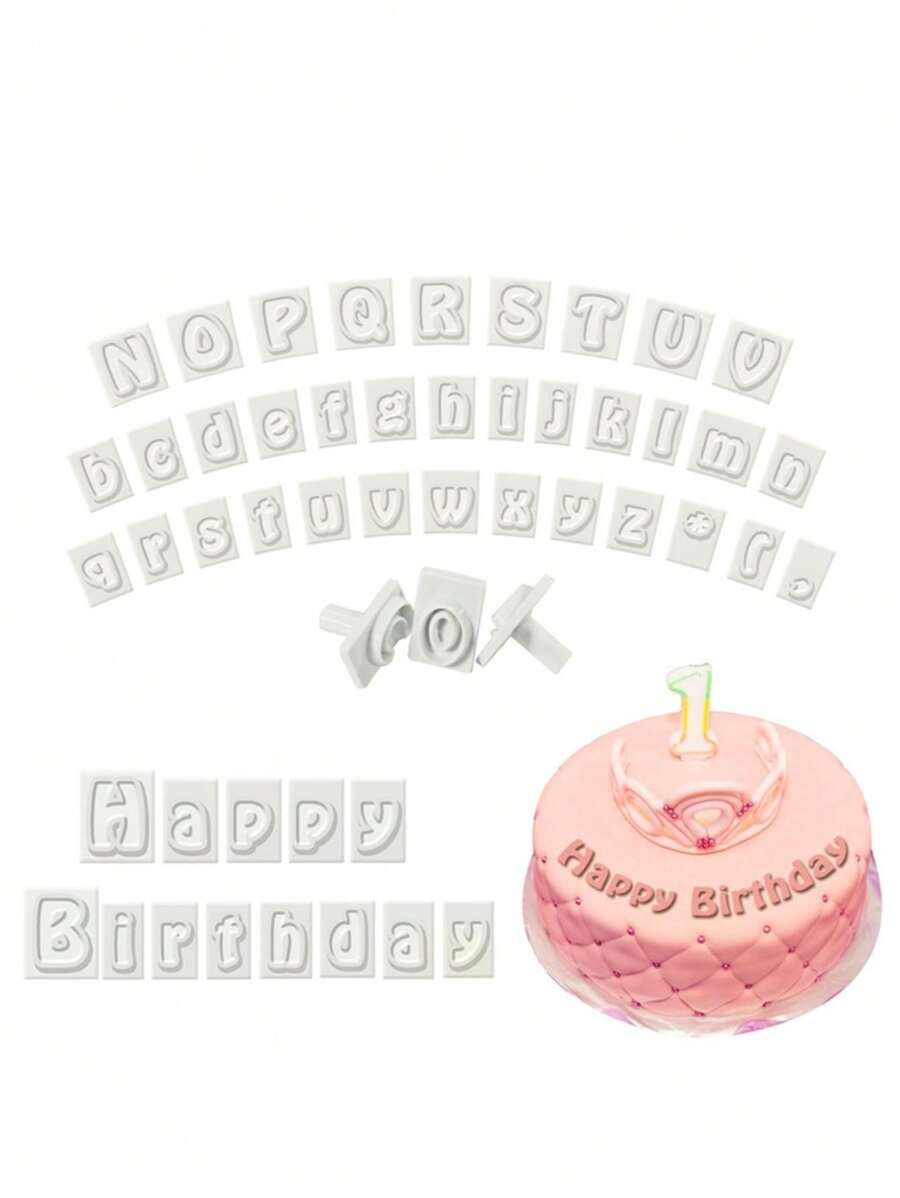 Witte 64 stuks hoofdletters en kleine letters Engelse letters cake biscuit print mal