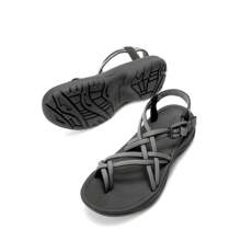 Women's Walking Sandals With Arch Support Elastic Strap Summer Sport Athletic Casual Hiking Outdoor Sandal - Đen và trắng - Xem 7