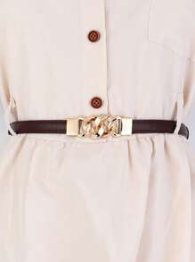 Women's Dress Accessory Summer, Drawstring Waist Belt, Adjustable Fashion Chain Buckle, Simple Dress Strap For Shirt, Solid Color Casual PU Leather Waist Belt