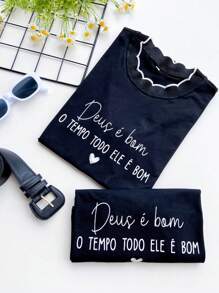 Women's Blouse T-Shirt Babylook Black T-Shirt God Is Good All The Time - 黑色 - 查看 2