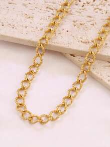 1 件装不锈钢简约项链女士时尚 18K 镀金几何链条项链珠宝 - 項鍊 - 查看 6