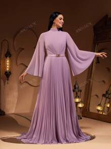 New Luxury Fashion Elegant Women'S Banquet Dress With Ruched Flare Sleeve Chiffon,Party Dress,Gown,Formal,Evening,Wedding Guest