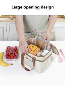 1pc Lunch Box Bag For Office Workers, Student Carrying Rice Bag, Aluminum Foil Insulated Waterproof Meal Bag, Lunch Box Bag, Thickened Rice Carrying Bag - Khaki - View 7