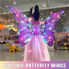 Conjunto de disfraz de hada ángel para niños - Incluye mochila con alas de mariposa luminosas, falda, corona, varita mágica; Alas de hada eléctricas, alas de ángel; Disfraz para representaciones, fiestas, cumpleaños, regalos para niñas