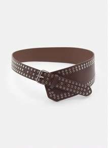 1 Pc Women's Vintage Punk Studded Faux Leather Belt - Brown - View 1