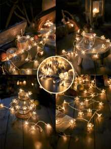 1 pieza 1.5M/10LED, 3M/20LED, 6M/40LED Luces de cadena de flores de cerezo transparentes, linda luz de hadas de Sakura con pilas, iluminación romántica de flores artificiales, luces decorativas perfectas para vacaciones, fiestas, San Valentín, Navidad, decoración de invierno para el hogar