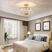 Gold Crystal Semi Flush Mount Chandeliers, 12.5" K9 Chandeliers 3-Light Ceiling Metal Pendant Fixture G9 Base For Living Room Bedroom Kitchen Island Hallway Dining & Brass Finish,K9 Crystal Gold Chandelier Ceiling Lighting ,Lamp Living Room Bedroom Simplicity Modern Crystal Ceiling Chandelier,Ceiling Light Chandeliers Round Shape Ceiling Lights Chrome Finish Ceiling Gold/French Gold/Argent ﻿ - Vàng Pháp - Xem 4