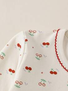 Bộ đồ ngủ in họa tiết quả anh đào màu be cho bé gái, đồ ngủ cho bé gái mùa xuân và thu - Màu be - Xem 4