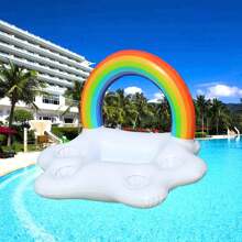 1pc Rainbow Cloud Floating Drink Holder, Inflatable Cup Holder For Adult Swimming Pool, Drink Float, Pool Party Accessories, Beach Essentials, Beach Accessories - Multicolor - View 4