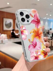 1 pieza Funda protectora transparente a prueba de golpes y con airbag con diseño de flor compatible con Apple iPhone 15/11/12/13/14/XR/XS/Pro/Max/16/7