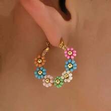 1 Pair Bohemian Style Floral Earrings, High-End Lightweight Luxury Stainless Steel Hoop Earrings, Anniversary/Birthday Gift