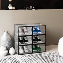 12Pcs Thick Transparent X Size Shoe Box With Lid, Foldable And Stackable Shoe Rack, Free Combination, Plastic Sports Shoe Container, Space-Saving Shoe Rack, Alternative To Drawer Storage Unit - X - Đen Lớn - 12 Chiếc - Xem 3