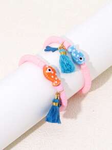 2pcs Set Marine Fish & Coral Tassel Pendant Polymer Clay Bracelet, Suitable For Beach Holiday Party Wear